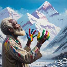 someone gazing at Mount Everest, finger painting generated by DALL·E 2